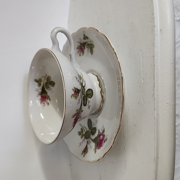 Lipper & Mann Creations Japan Magenta Rose Bud Flower Gold rim Teacup Saucer Set - Picture 4 of 7